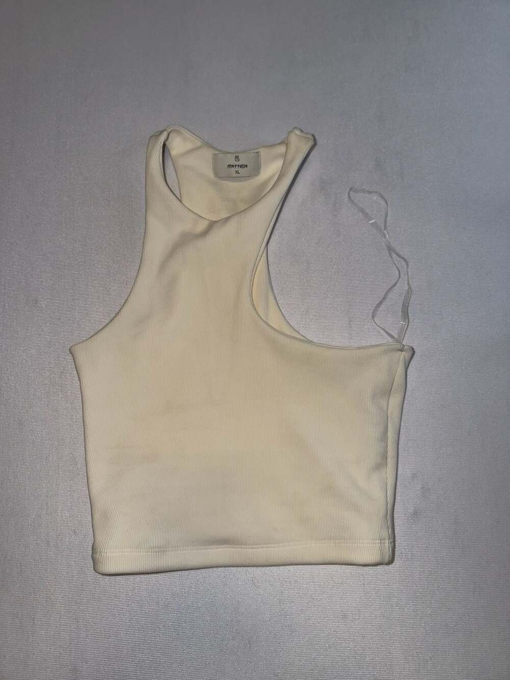 Mattelsa XL Ribbed High Neck Racerback Cropped Tank Top Cream